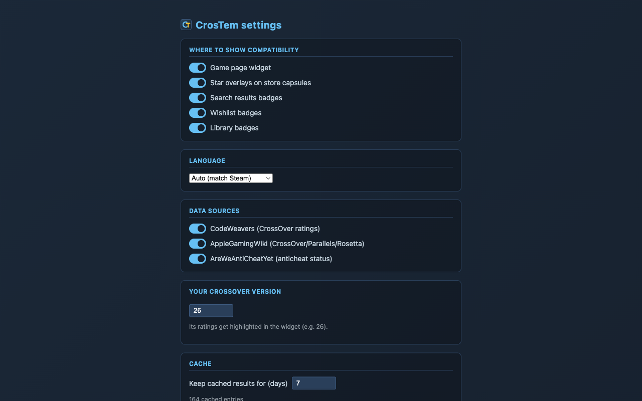 The options page